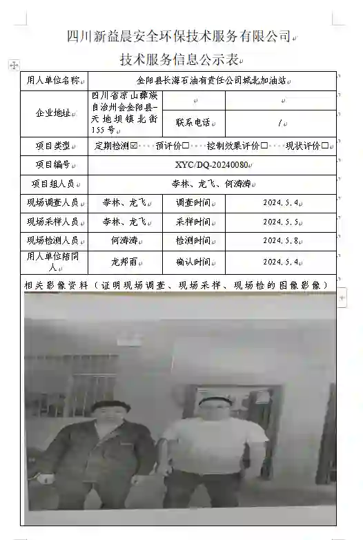 四川新益晨__XYCDQ-20240080职业病危害因素定期检测金阳县长海石油有责任公司城北加油站