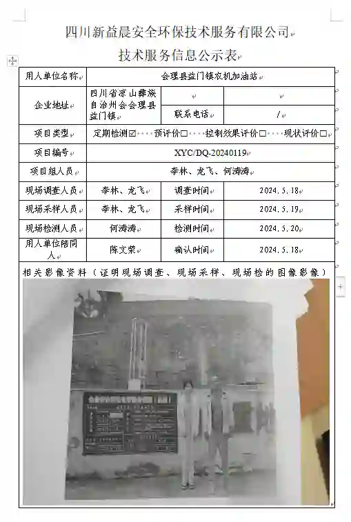 四川新益晨__XYCDQ-20240119职业病危害因素定期检测会理县益门镇农机加油站