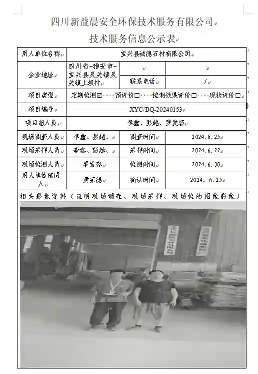 四川新益晨__XYCDQ-20240153职业病危害因素定期检测宝兴县诚德石材有限公司