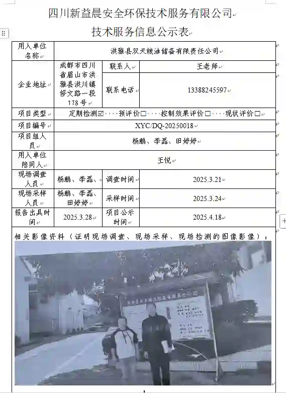 _XYCDQ-20250018职业病危害定期检测洪雅县双天粮油储备有限责任公司