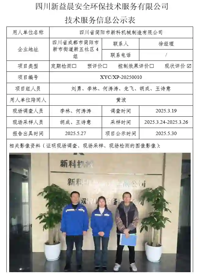 _XYCXP-20250010职业病危害现状评价四川省简阳市新科机械制造有限公司