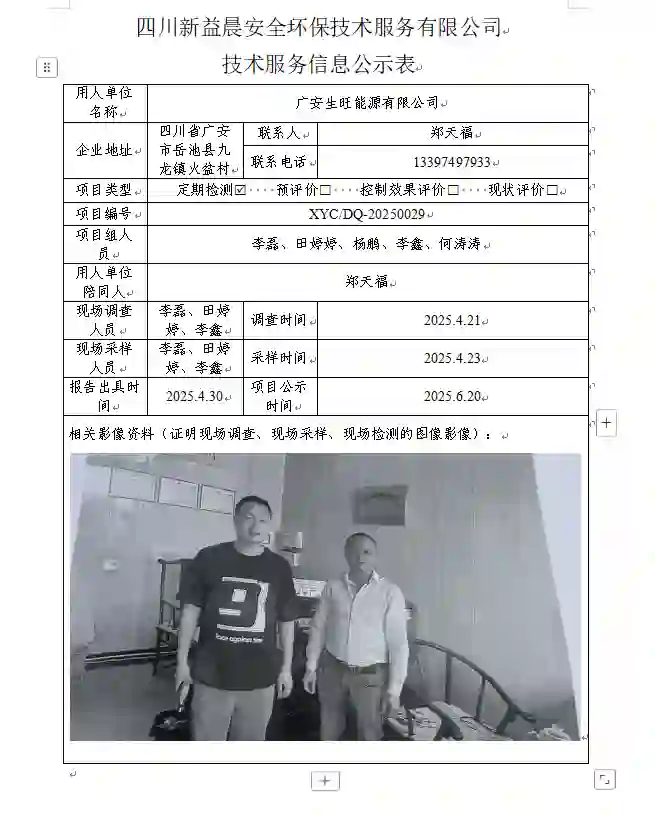 _XYCDQ-20250029职业病危害定期检测广安生旺能源有限公司