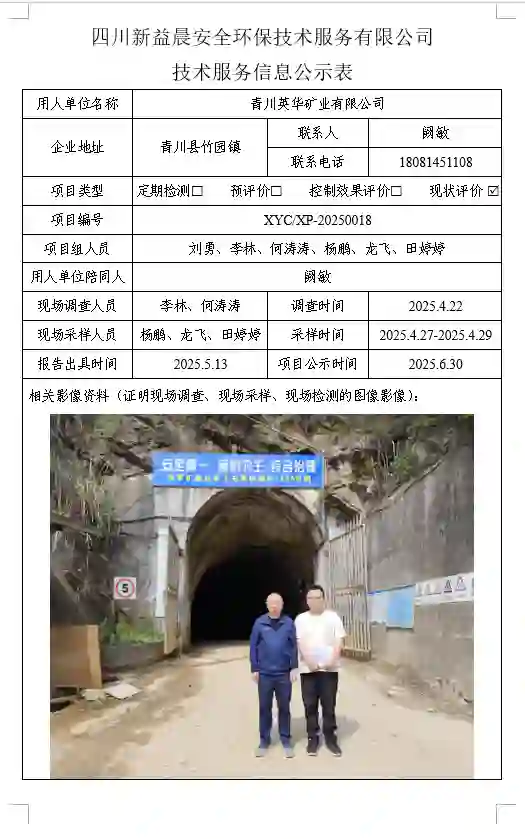 _XYCXP-20250018职业病危害现状评价青川英华矿业有限公司