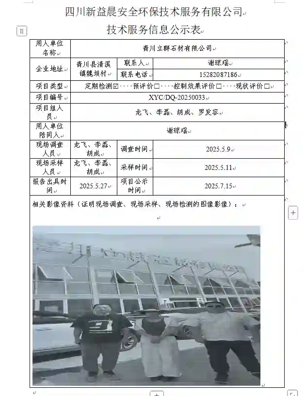 _XYCDQ-20250033职业病危害定期检测青川立群石材有限公司
