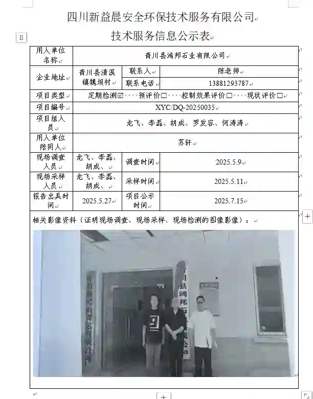 新益晨_XYCDQ-20250035职业病危害定期检测青川县鸿邦石业有限公司