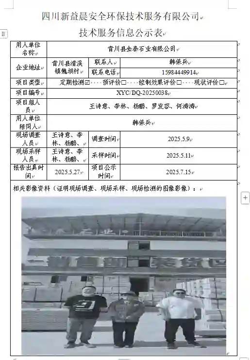 _XYCDQ-20250038职业病危害定期检测青川县金泰石业有限公司
