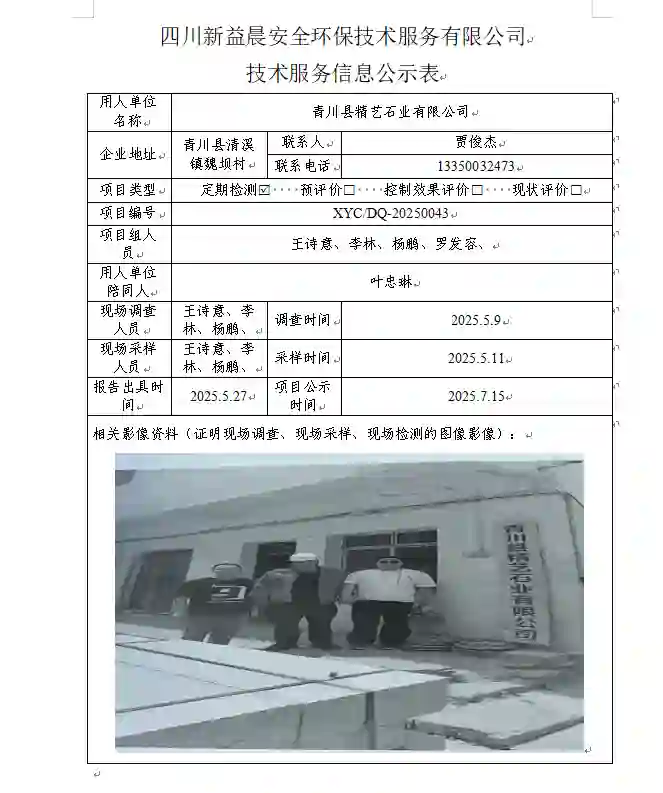 _XYCDQ-20250043职业病危害定期检测青川县精艺石业有限公司