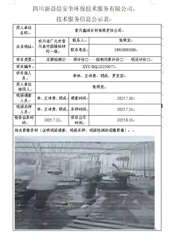 新益晨_XYCDQ-20250077职业病危害定期检测青川鑫鸿石材有限责任公司