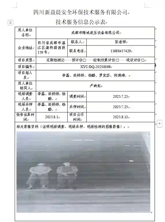 _XYCDQ-20250098职业病危害定期检测成都市精诚液压设备有限公司司
