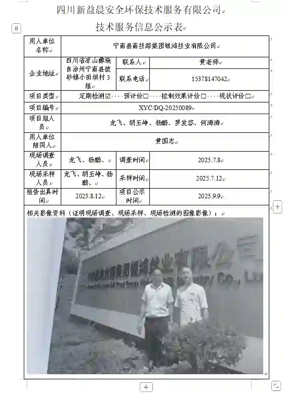 _XYCDQ-20250089职业病危害定期检测宁南县南丝路集团银鸿丝业有限公司