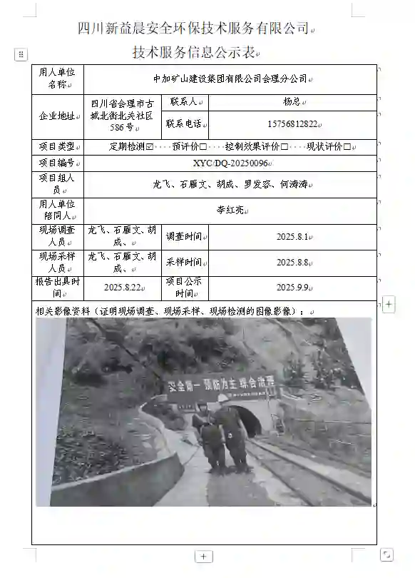 _XYCDQ-20250096职业病危害定期检测中加矿山建设集团有限公司会理分公司