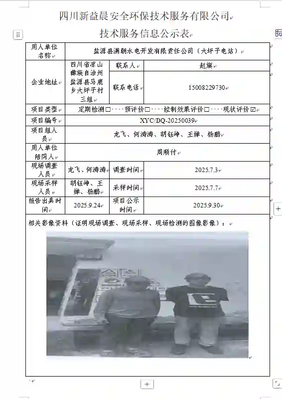 _XYCXP-20250039职业病危害现状评价盐源县满朝水电开发有限责任公司（大坪子电站）
