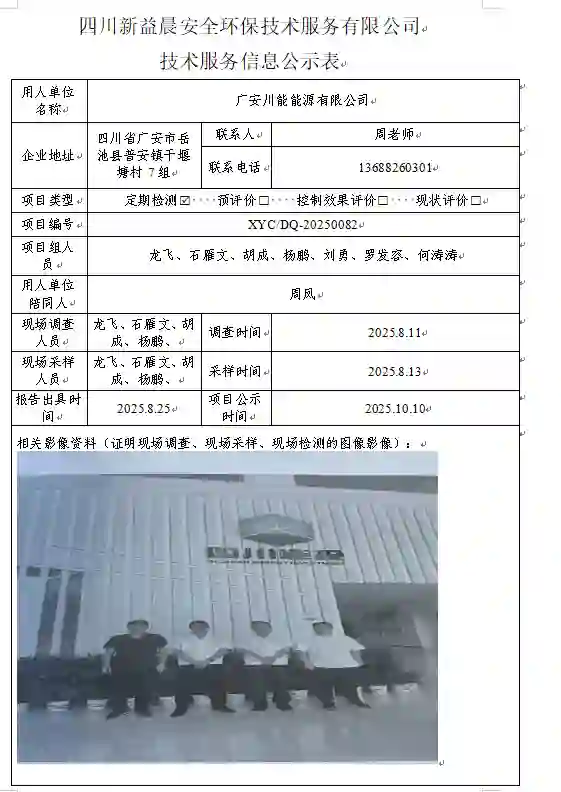 _XYCDQ-20250082职业病危害定期检测广安川能能源有限公司