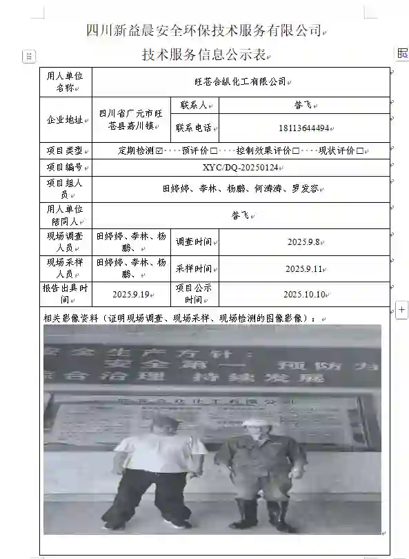 _XYCDQ-20250124职业病危害定期检测旺苍合纵化工有限公司