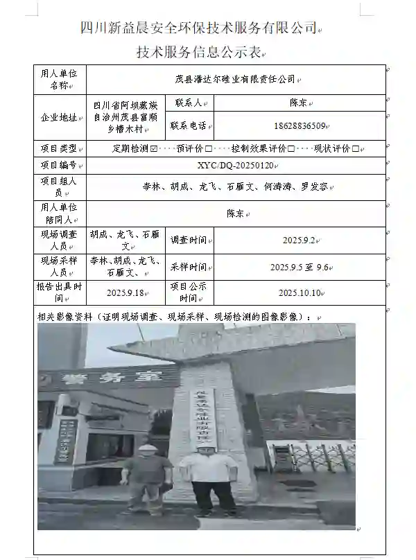 _XYCDQ-20520120职业病危害定期检测茂县潘达尔硅业有限责任公司