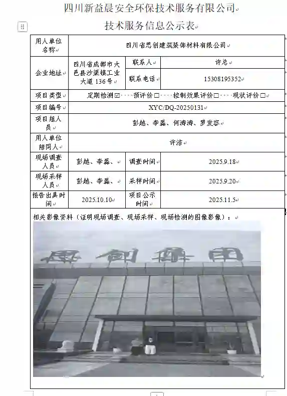 _XYCDQ-20250131职业病危害定期检测四川省思创建筑装饰材料有限公司