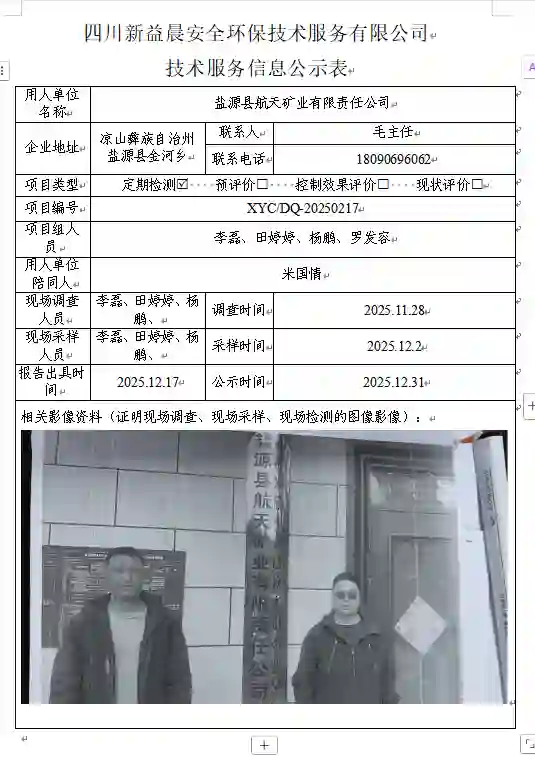 _XYCDQ-20250217职业病危害定期检测盐源县航天矿业有限责任公司