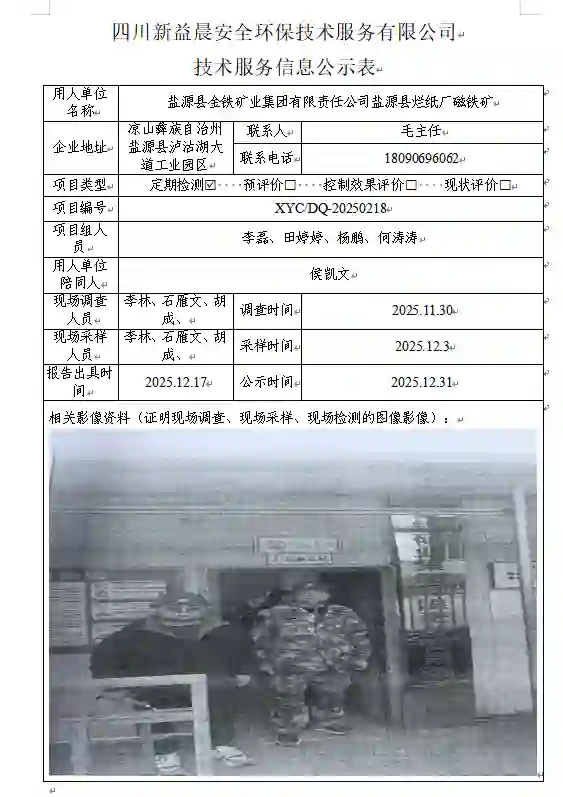 _XYCDQ-20250218职业病危害定期检测盐源县金铁矿业集团有限责任公司盐源县烂纸厂磁铁矿