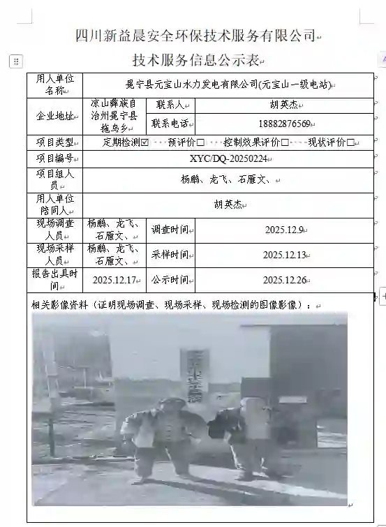 _XYCDQ-20250224职业病危害定期检测冕宁县元宝山水力发电有限公司元宝山一级电站